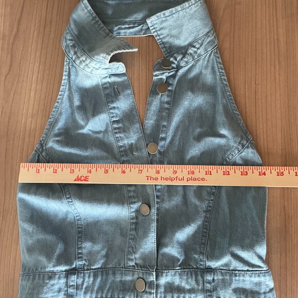 Free People Halter Denim Mini Dress – Medium – Button-Front, Open Back - Picture 12 of 12
